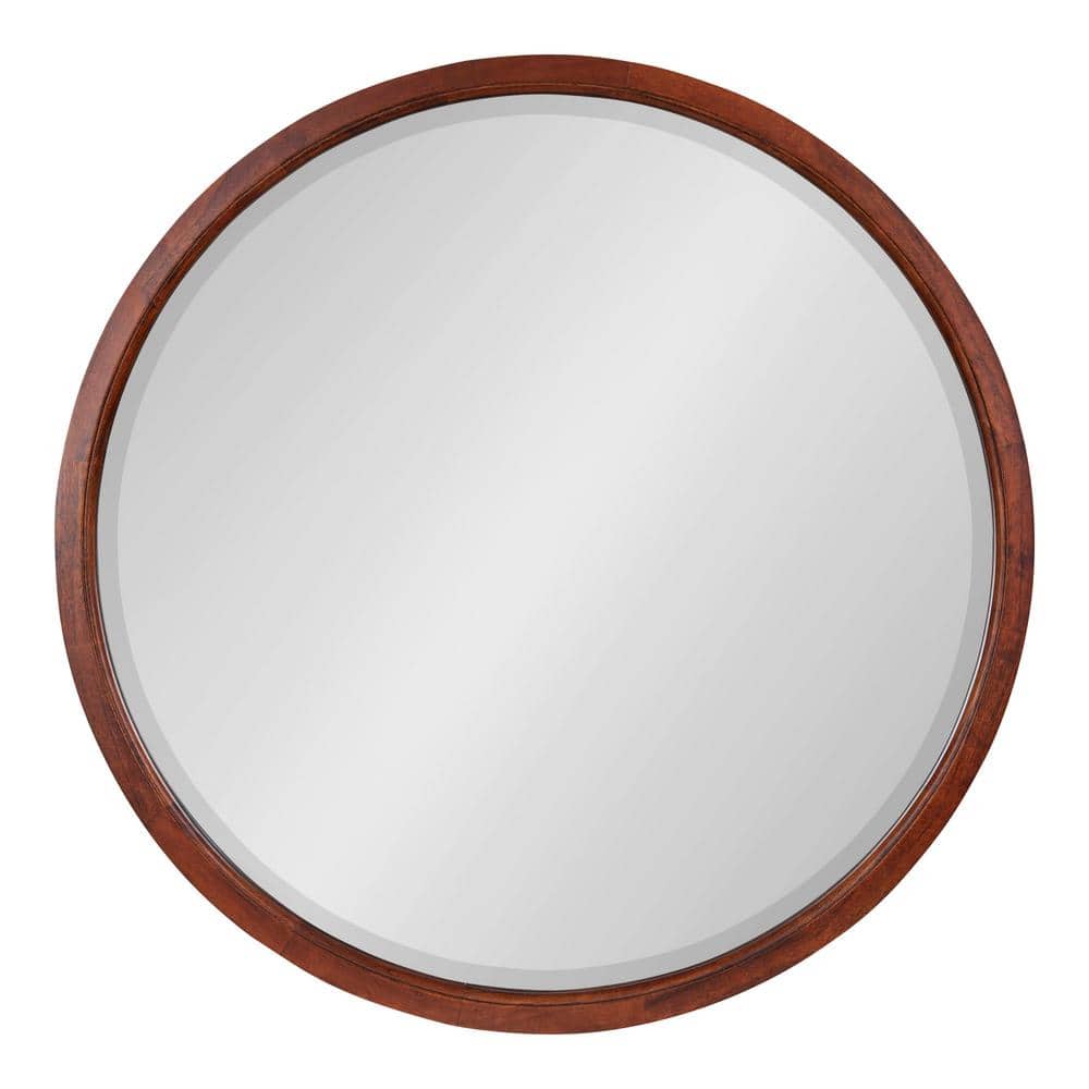 Walnut Brown Round Wood Bathroom Vanity Mirror