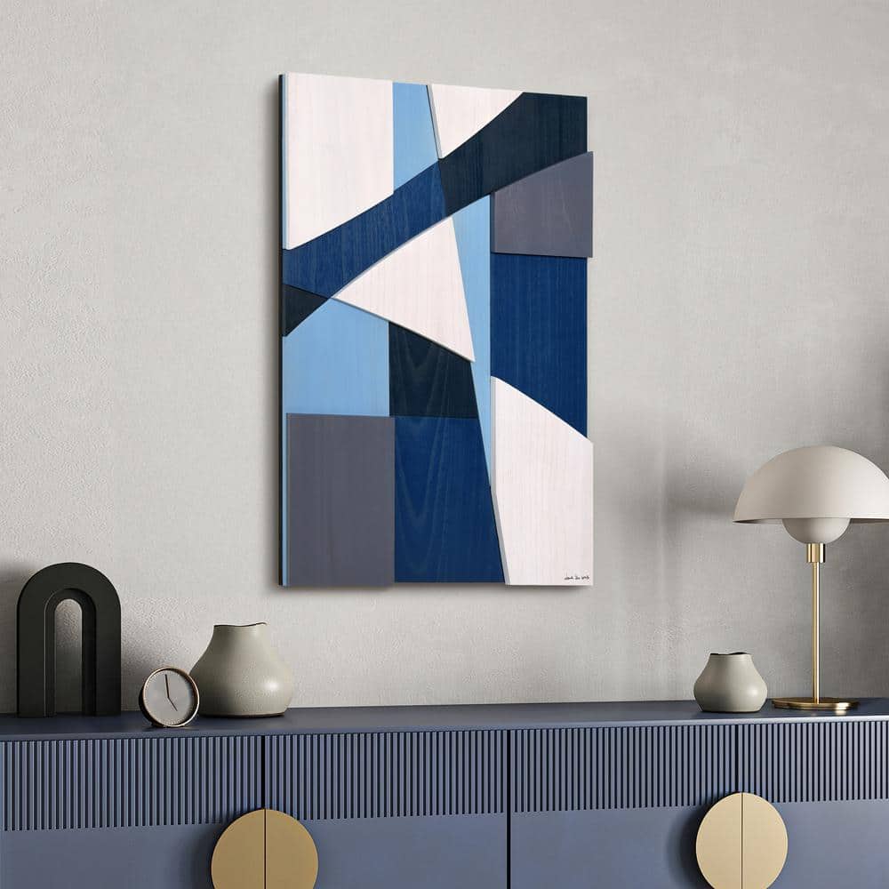 36 in. x 24 in. Blue and Gray Abstract Wood Wall Art