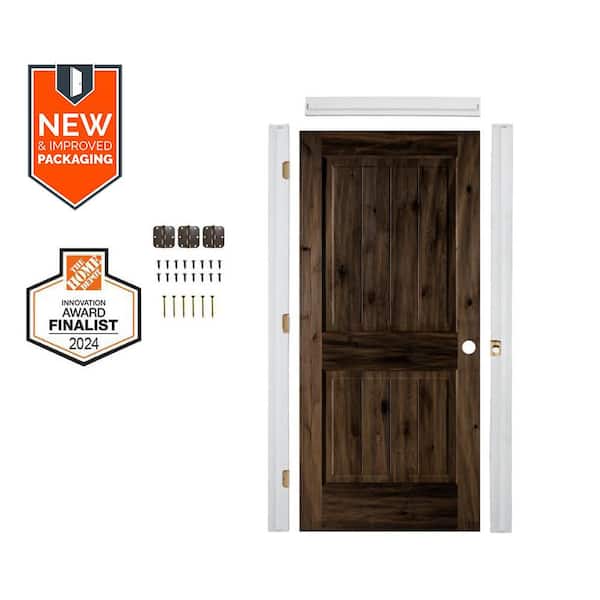 Krosswood Doors Assembly Required 28 in. x 80 in. Knotty Alder Left-Hand Square Top VG Black Stain Wood Single Door Kit w/Separate Jamb