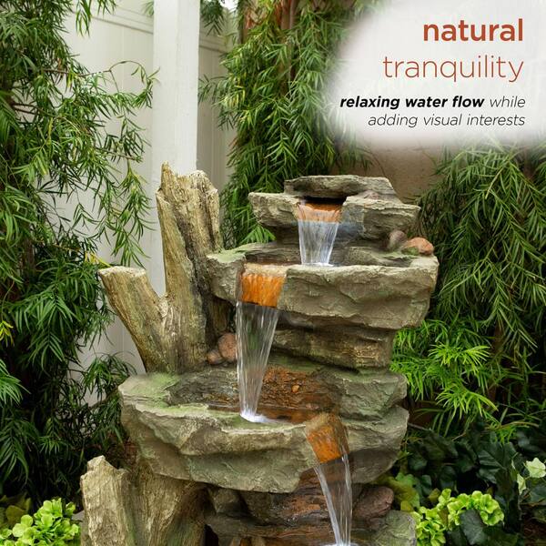 Alpine Corporation 39 in. Tall Outdoor Multi-Tier Cascading Stone