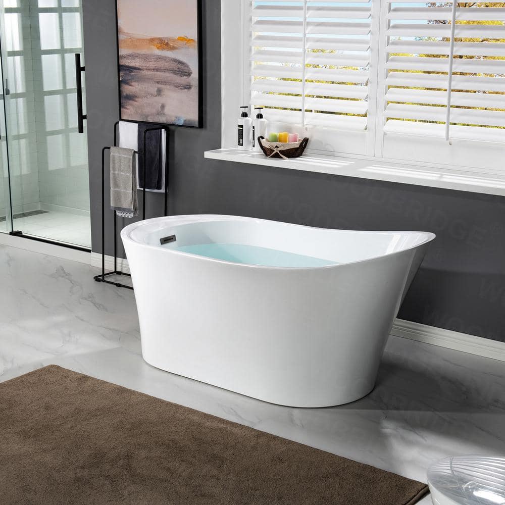 67" White Acrylic Freestanding Single Slipper Bathtub with Matte Black Trim