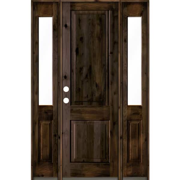 Krosswood Doors 58 in. x 96 in. Rustic Knotty Alder Right-Hand/Inswing Clear Glass Black Stain Square Top Wood Prehung Front Door