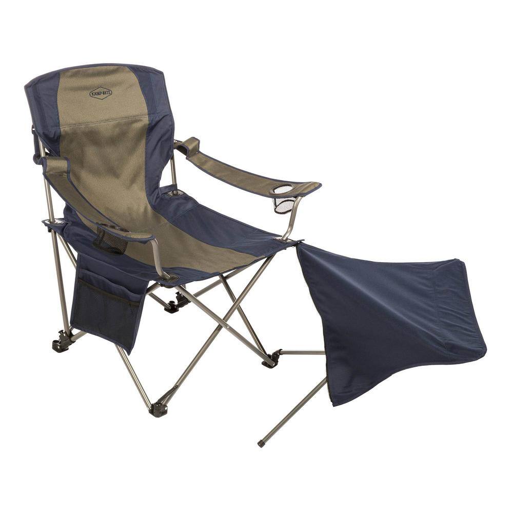 Navy & Tan Outdoor Folding Camping Chair with Detachable Footrest