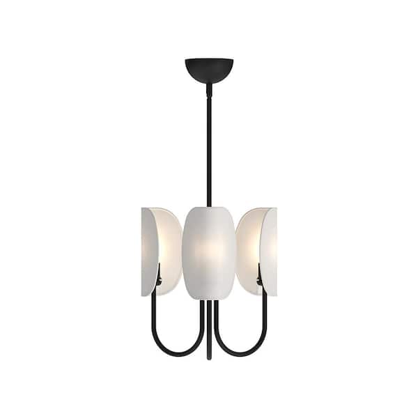 ALORA MOOD Seno 15 in. 3 Light 60-Watt Matte Black/White Cotton Fabric Chandelier
