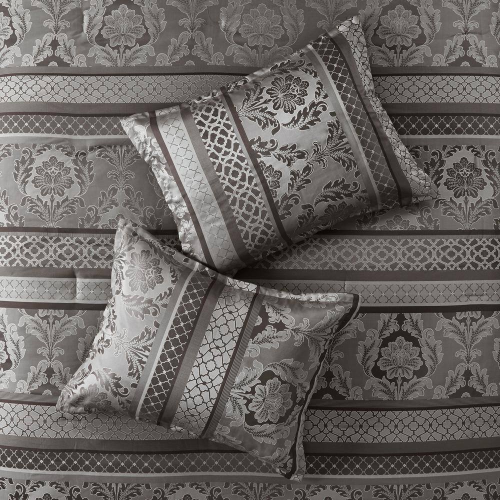 Gray King Jacquard Embroidered 7-Piece Comforter Set
