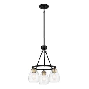 Winsley 3-Light Black and Stained Brass Candle Style Chandelier with Clear Seeded Glass Shades