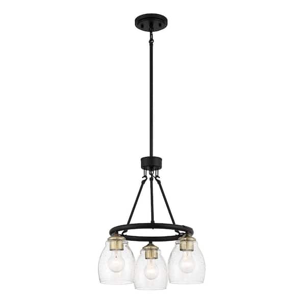 Minka Lavery Winsley 3-Light Black and Stained Brass Candle Style Chandelier with Clear Seeded Glass Shades