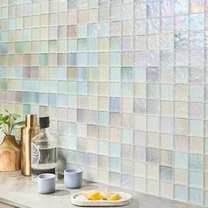 Speckle Glacier White 11.73 in. x 11.73 in. Polished Glass Mosaic Wall Tile (0.95 sq. ft./Each)