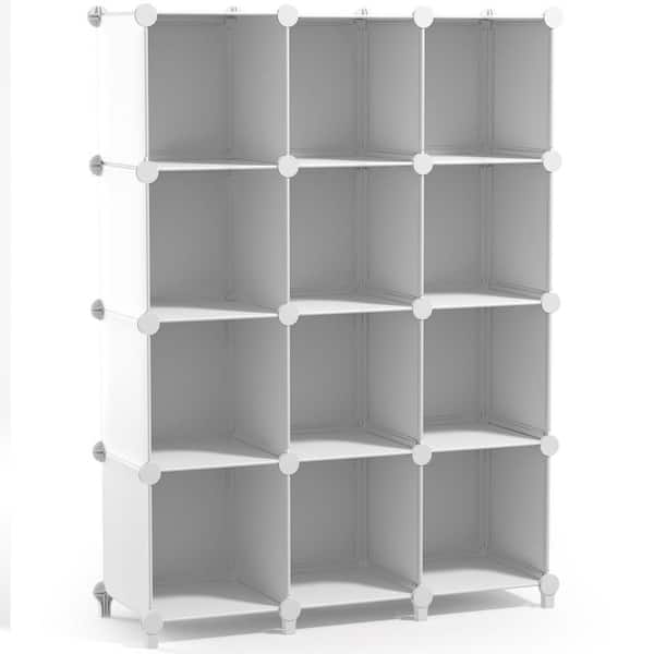 50.2 in H x 37 in W x 12.25 in D White Fabric 12-Cube Storage Organizer, Waterproof Cubby Shelf for Closet