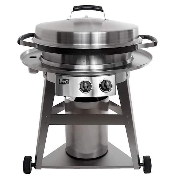 Evo Professional Wheeled Cart 2-Burner Propane Gas Grill in Stainless Steel with Flattop