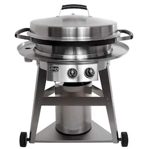 Professional Wheeled Cart 2-Burner Natural Gas Grill in Stainless Steel with Flattop