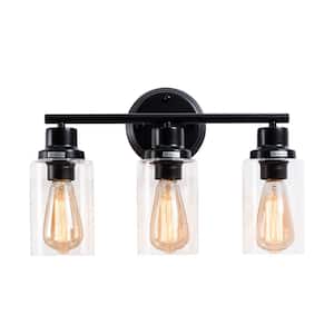 Houston 17.3 in. 3-Light Black Vanity-Light with Clear Glass