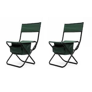 Green Metal Folding Outdoor Lawn Chair with Storage Bag for Camping, Picnics and Fishing (2-Pack)
