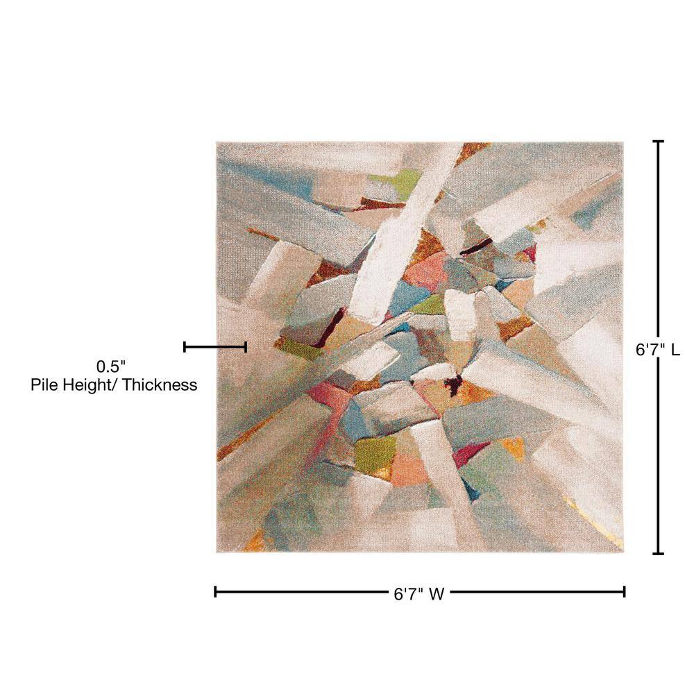 Porcello 6'7" Square Gray and Multicolor Abstract Area Rug