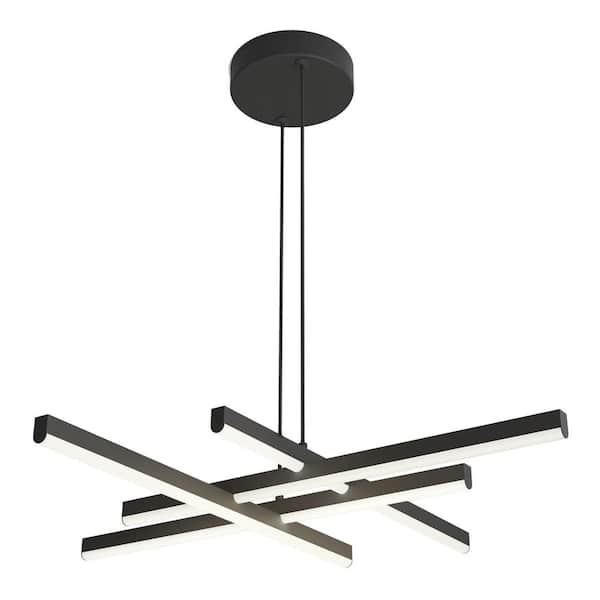 Grid 30-Watt Integrated LED Black 3 CCT Modern Hanging Pendant Chandelier Light Fixture for Dining Room or Kitchen