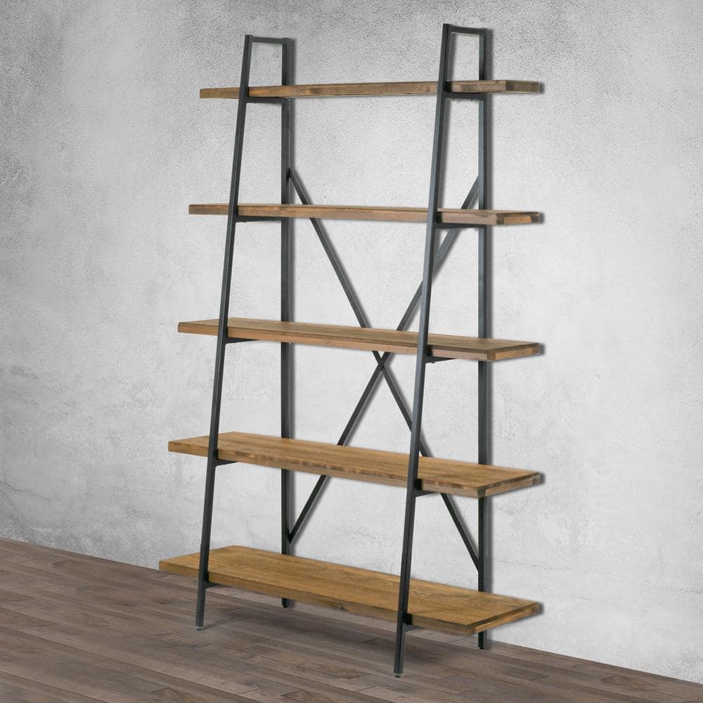 Industrial Medium Wood and Black Ladder Etagere