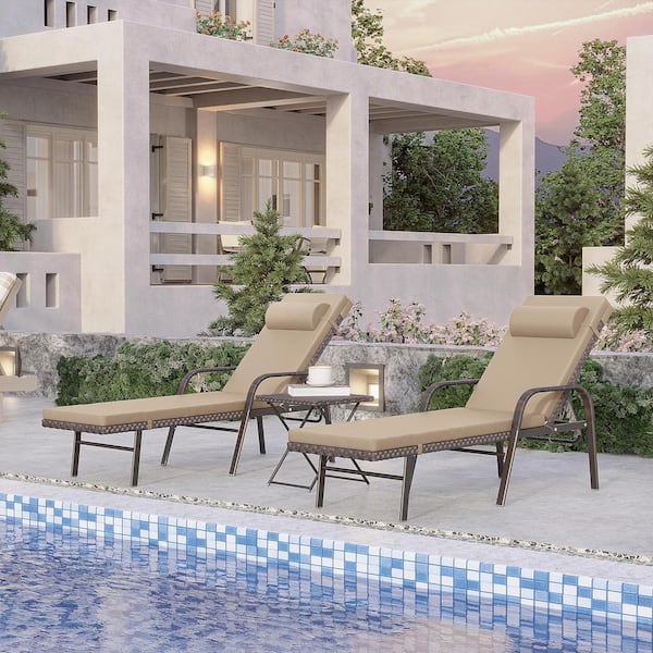 Halmuz 3-Piece Wicker Outdoor Folding Chaise Lounge with