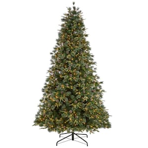 9 ft. Snowed Tipped Clermont Mixed Pine Artificial Christmas Tree w/900 Clear Lights, Pine Cones and Bendable Branches