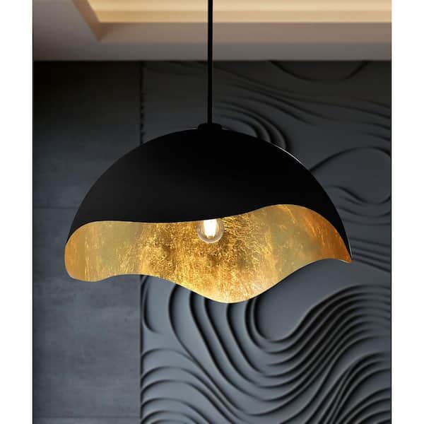 Eclos 1-Light Black with Gold Leaf Inside Pendant Light with No Bulbs Included