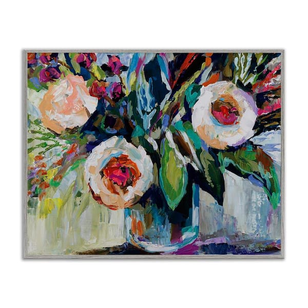 Stupell Industries Modern Fiesta Flowers by Jeanette Vertentes Gray Framed Nature Giclee Art Print 24 in. x 30 in.