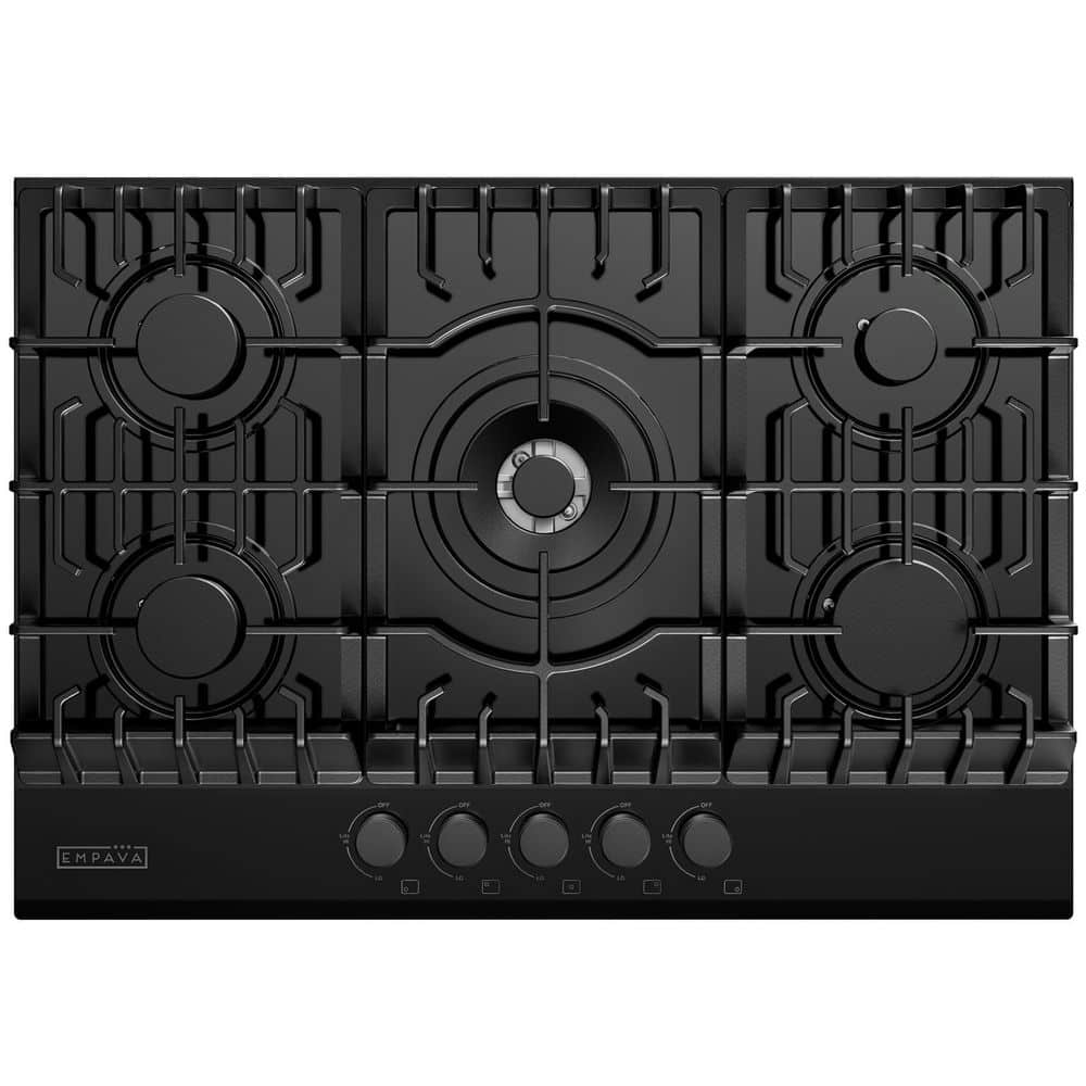 30 in. Gas Stove Cooktop with 5 Sealed Burners in Black Tempered Glass including Power Burner