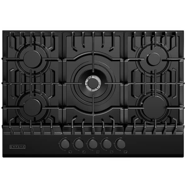 30 in. Gas Stove Cooktop with 5 Italy SABAF Burners in Black Tempered Glass
