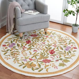 Chelsea Ivory 5 ft. x 7 ft. Solid Color Border Floral Oval Area Rug
