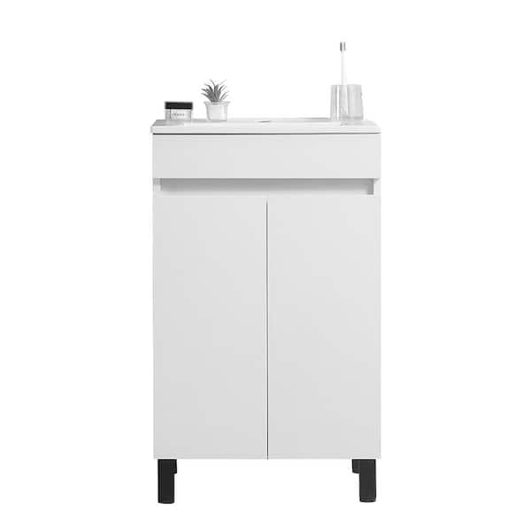 White Bathroom Cabinet Black Tripod with Ceramic Sink