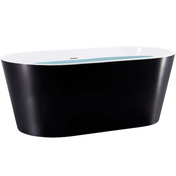 AKDY 54 in. Fiberglass Double Ended Flatbottom Non-Whirlpool Bathtub in Glossy Black