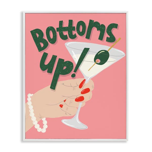 Stupell Industries Bottoms Up with Martini by Kristina Hultkrantz White Framed Food Giclee Art Print 14 in. x 11 in.