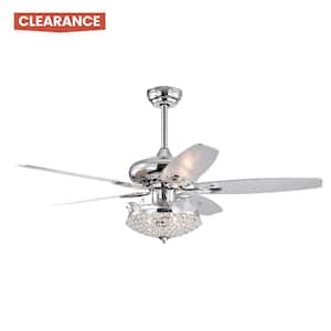 52 in. Indoor/Outdoor Chrome 3-Light Crystal LED Ceiling Fan with Remote Control Crystal Light Kit, Downrod