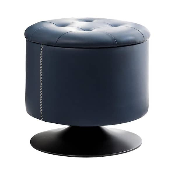 LUE BONA 16.5 in. Wide Faux Leather Swivel Round Tufted Ottoman