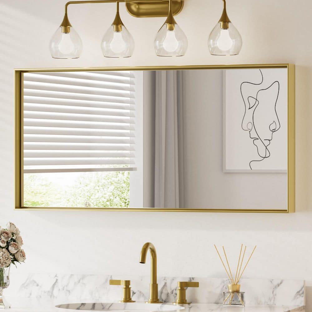 48 in. W x 24 in. H Framed Brushed Gold Mirrors for Bathroom Wall Square Corner Bathroom Vanity Mirror Over Sink price history on PriceWatchPro