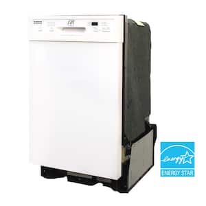 18 in. White Front Control Dishwasher 120-Volt with Stainless Steel Tub