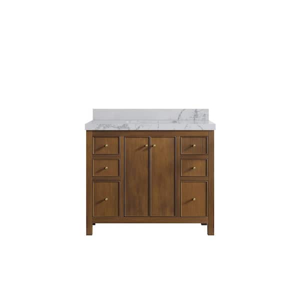 Willow Collections Chicago Teak 42 in. W x 22 in. D x 36 in. H Single Sink Bath Vanity in Dark Natural with 2" Venatino Qt. Top