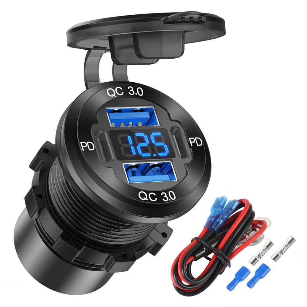 12V 78W USB Outlet Charger Accessory in Black Aluminum Alloy with Voltmeter for Car Marine Motorcycle RV 1 Piece price history on PriceWatchPro