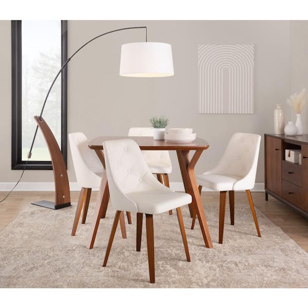 Lumisource Marche White Faux Leather and Walnut Wood Button Tufted Side Chair (Set of 2)