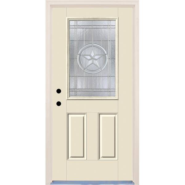 Builders Choice 36 in. x 80 in. Right-Hand Texas Star 1/2 Lite Decorative Glass Unfinished Fiberglass Prehung Front Door with Brickmould