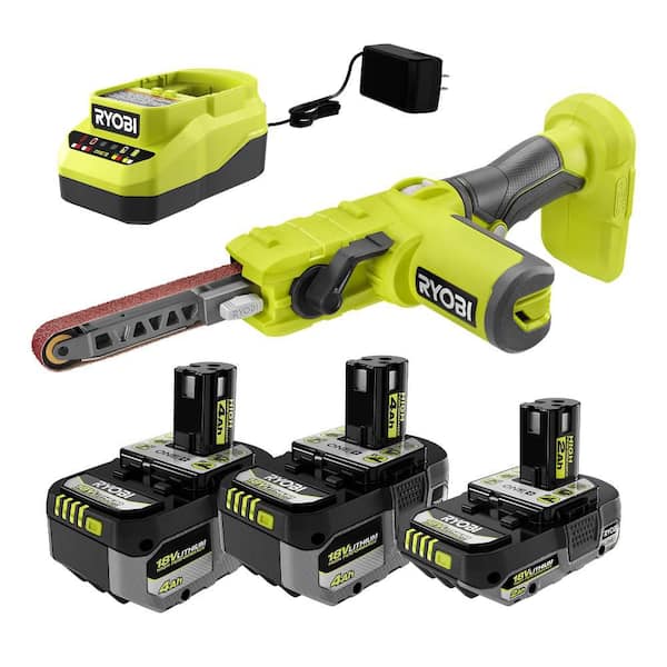 RYOBI ONE+ 18V Cordless 1/2 in. x 18 in. File Sander Kit with (2) 4.0 Ah Batteries, 2.0 Ah Battery, and Charger