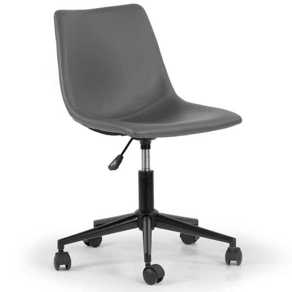Glamour Home Adan Grey Faux Leather Adjustable Height Swivel Office Chair with Wheel Base