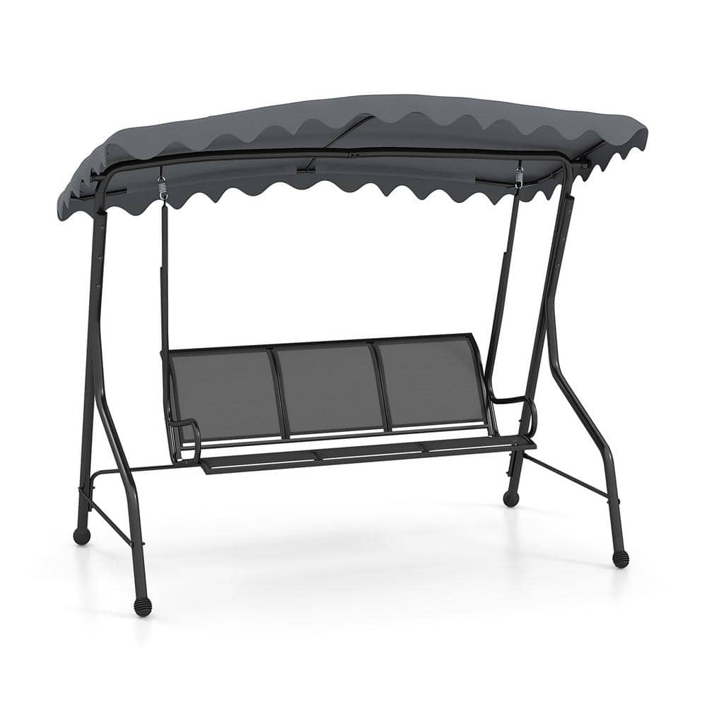 Gray Iron 3-Person Porch Swing with Adjustable Canopy