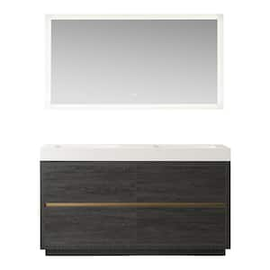 Huesca 59.8 in. W x 19.7 in. D x 33.9 in. H Double Sink Bath Vanity in North Black Oak w/ White Composite Top and Mirror