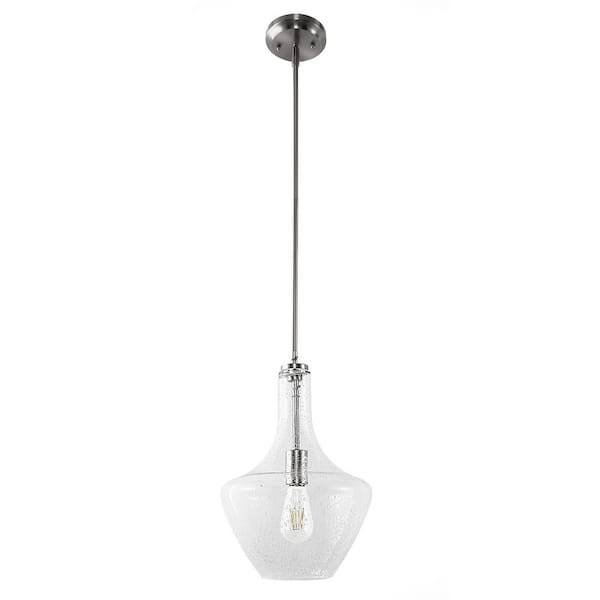 Briignite 60-Watt 1-Light Brushed Nickel Shaded Pendant Light with Clear Glass Shade for Living Room and No Bulbs Included