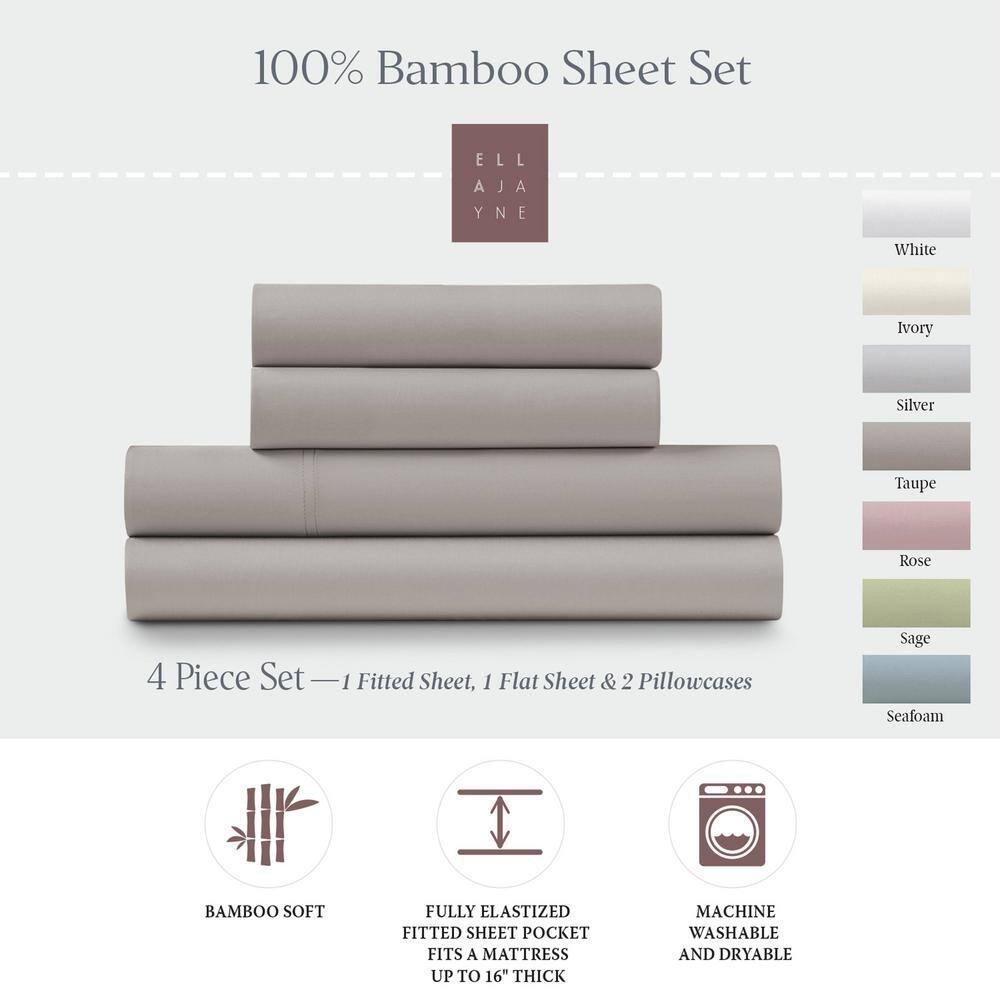 Taupe Queen Bamboo Deep-Pocket 4-Piece Sheet Set