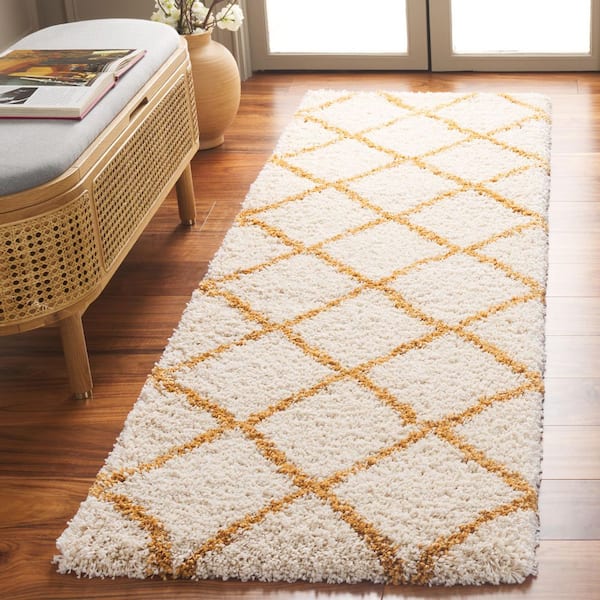 Hudson 2 ft. x 8 ft. Ivory/Gold Geometric Runner Rug