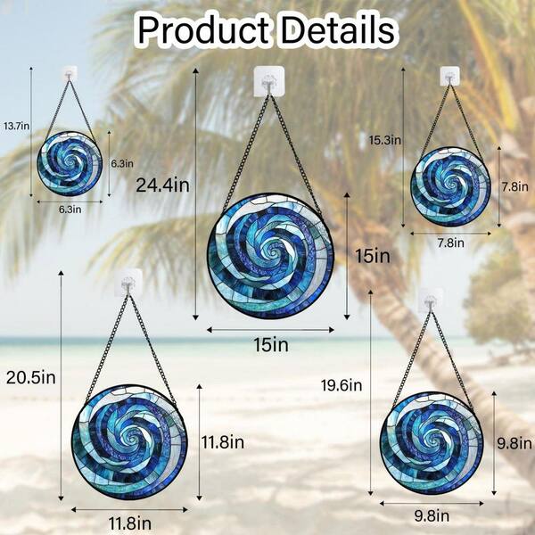 Blue Abstract Swirl Stained Glass Art Glass Window HDFH1ZSRTR