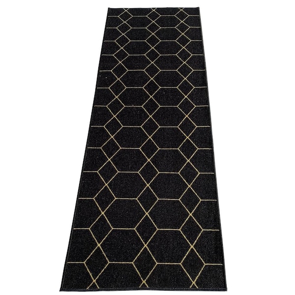PLAYA RUG Hexagon Trellis Black 26 in. W x 12 ft. L RunnerRug/Stair Runner 26.4 sq. ft.