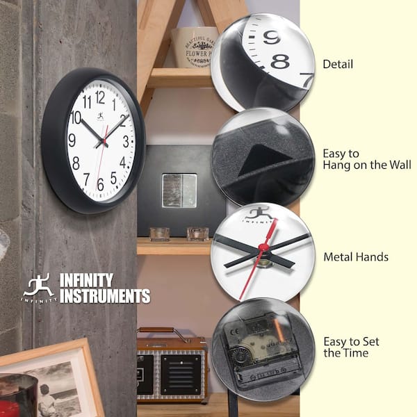 Infinity Instruments Director Black Analog Plastic Wall Clock, 12