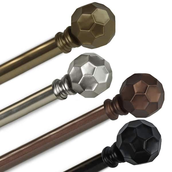 EMOH 28 in. to 48 in Adjustable 13/16 Dia Single Curtain Rod in Cocoa with Elliana Finials