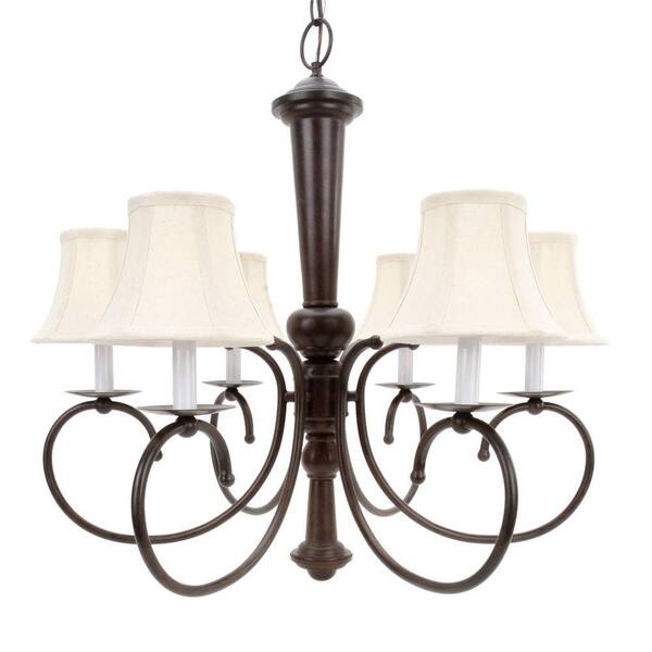 Glomar 6-Light Old Bronze Chandelier with Natural Linen Shades